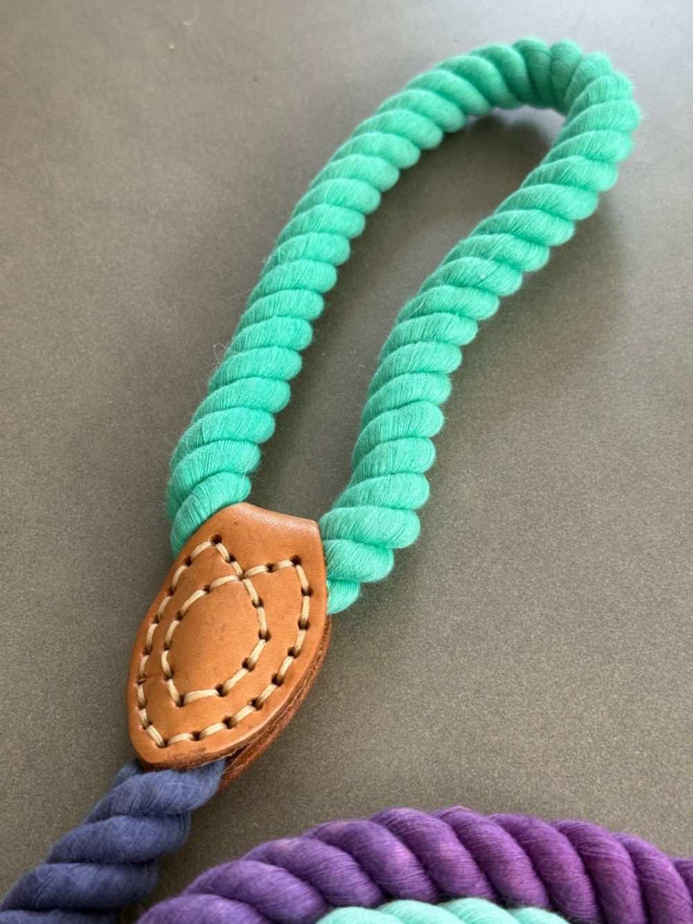 Colorful Rope Dog Leash in Teal, Mint & Purple - Picture 3 of 3
